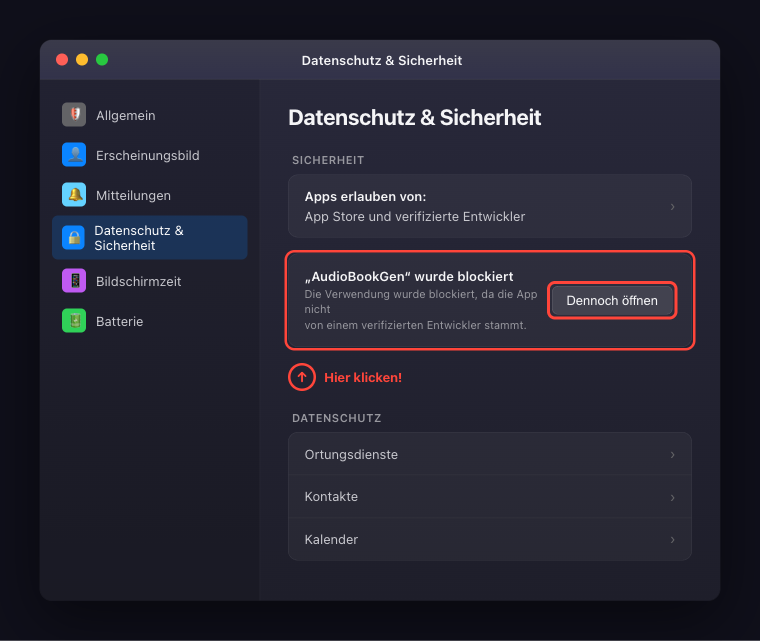 macOS Systemeinstellungen Datenschutz und Sicherheit